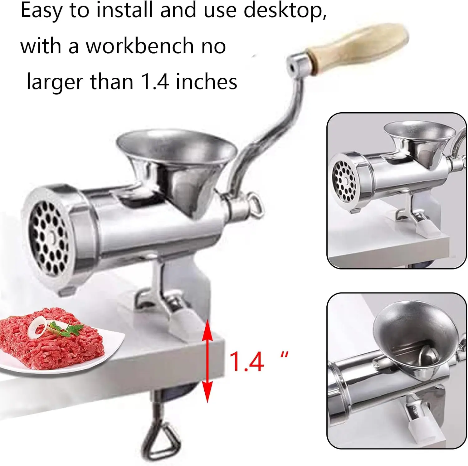 304 Stainless Steel Heavy Duty Manual Meat Grinder #10 Clamp-on Hand Grinder With 420 Stainless Steel Blade (10#)