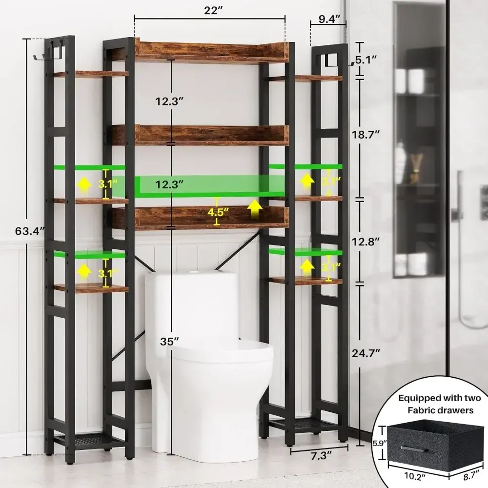 Over The Toilet Storage with 2 Drawers - 11 Tier Bathroom Organizer Freestanding Space Saver Storage Rack with Adjustable Shelf