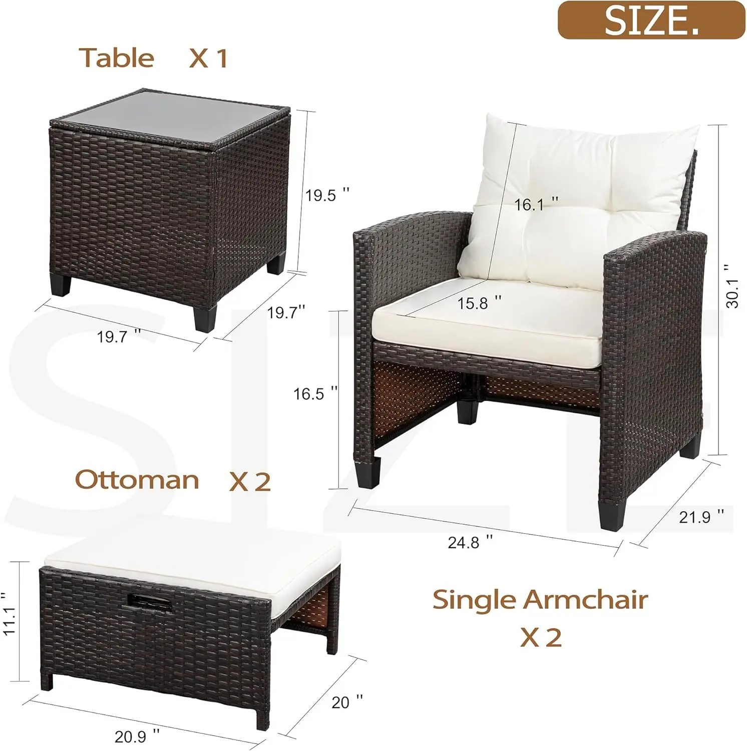 5 Piece Patio Furniture Set, Small Balcony Furniture, PE Wicker Rattan Patio Chairs Set of 2, Outdoor Lounge Chairs with