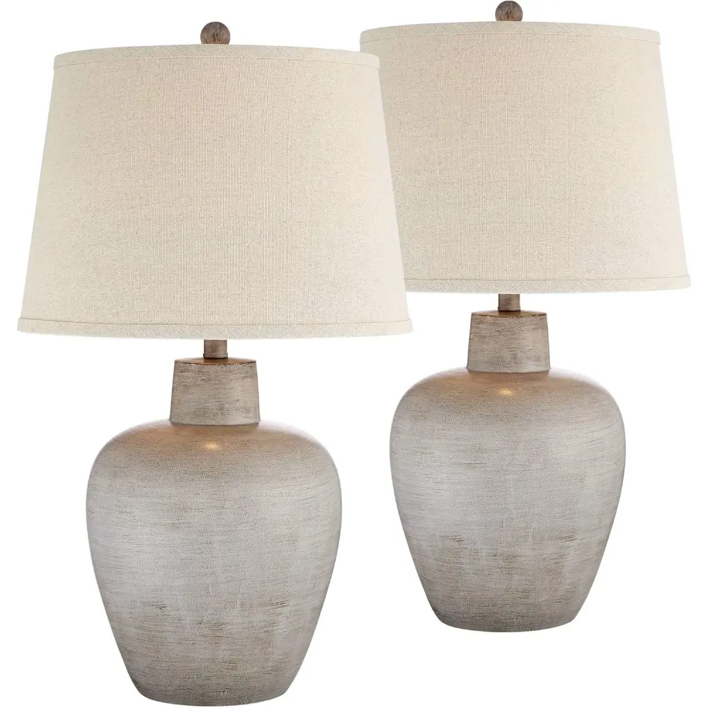 Regency Hill Glenn Rustic Country Cottage Style Table Lamps 27" Tall Set of 2 Southwest Urn Neutral Fabric Drum Shade Decor for