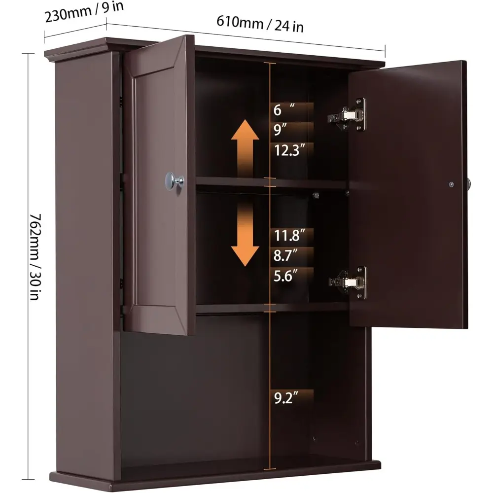 Bathroom Wall Cabinet Expresso Over Toilet Storage - 24x30 in Above Toilet Wood Medicine Cabinet with Adjustable Shelf & 2 Door