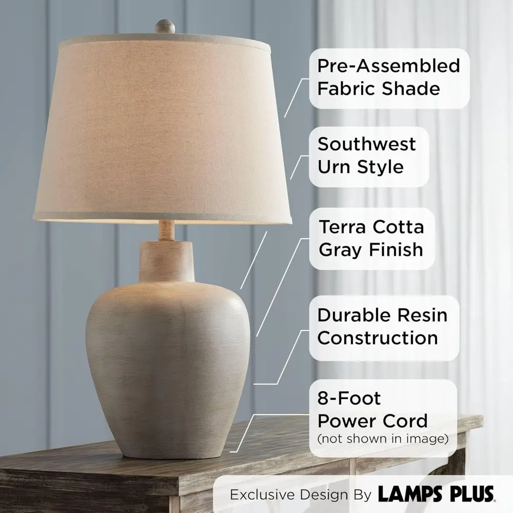 Regency Hill Glenn Rustic Country Cottage Style Table Lamps 27" Tall Set of 2 Southwest Urn Neutral Fabric Drum Shade Decor for