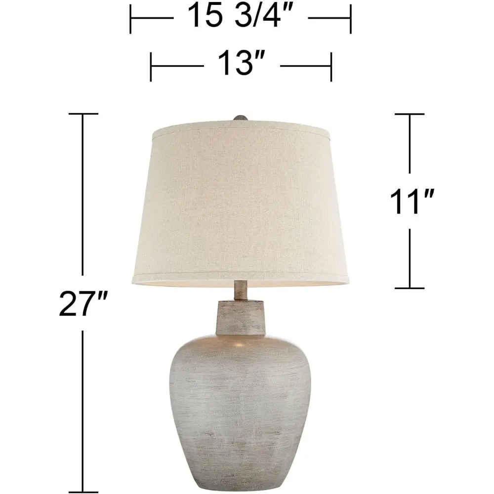 Regency Hill Glenn Rustic Country Cottage Style Table Lamps 27" Tall Set of 2 Southwest Urn Neutral Fabric Drum Shade Decor for