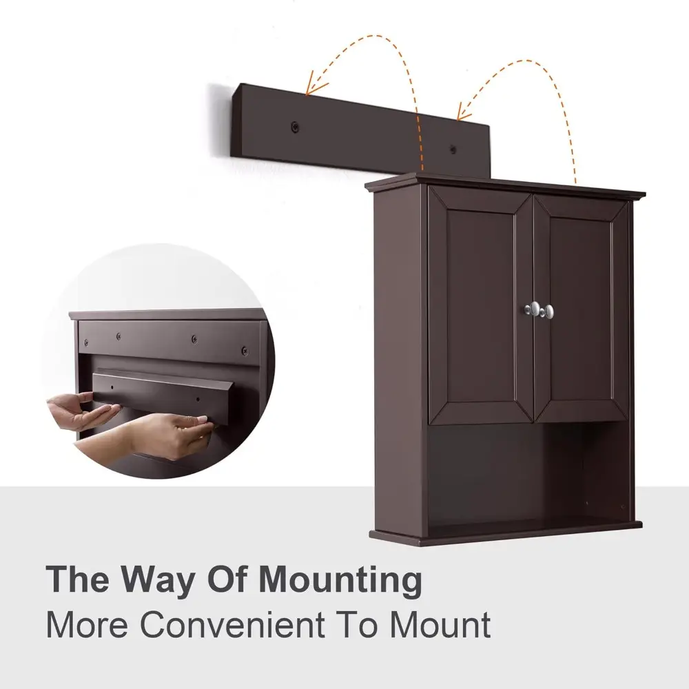 Bathroom Wall Cabinet Expresso Over Toilet Storage - 24x30 in Above Toilet Wood Medicine Cabinet with Adjustable Shelf & 2 Door