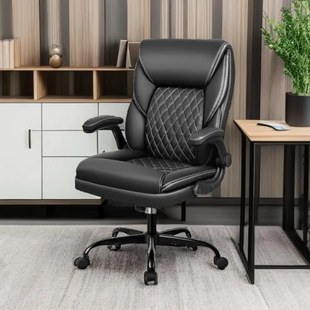 Office Chair, Executive Leather Chair Home Office Desk Chairs, Ergonomic Computer Desk Chair with Adjustable Flip-Up Arms, Lumbe