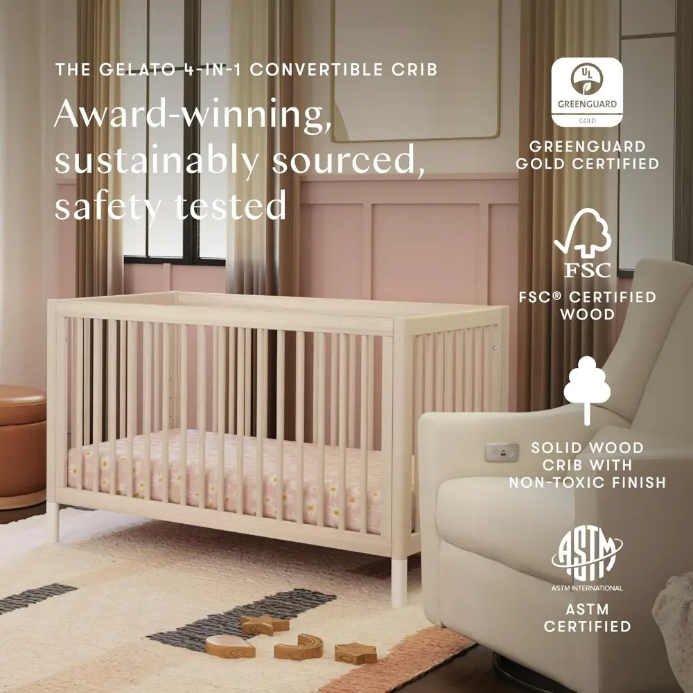 Babyletto Gelato 4-in-1 Convertible Baby Crib with Wooden Toddler Bed, Daybed & Full-Size Bed Conversion - GREENGUARD Gold Certi