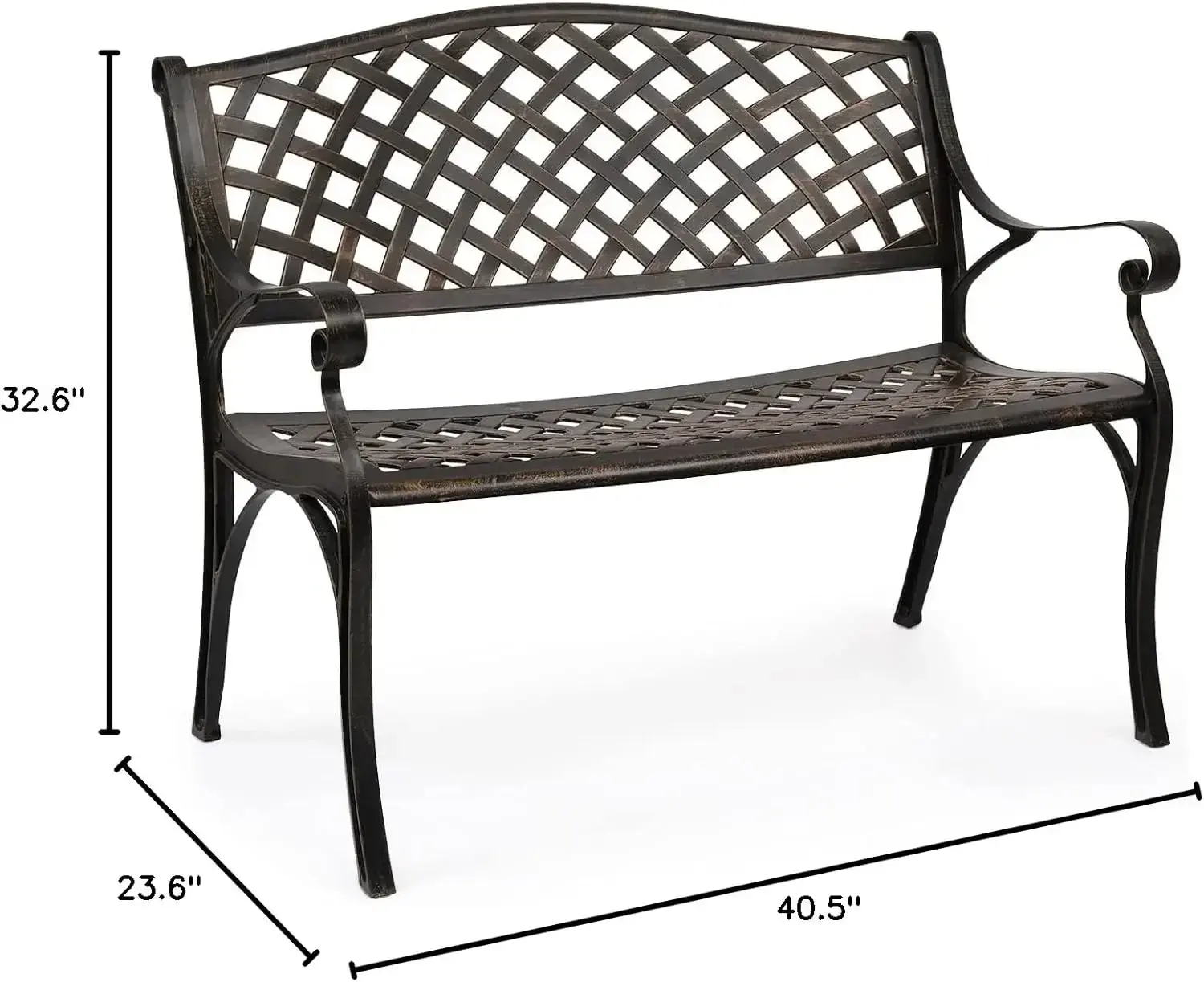 40.5" Outdoor Bench Patio Garden Bench, Anti- Rust Cast Aluminum Patio Bench Front Porch Bench