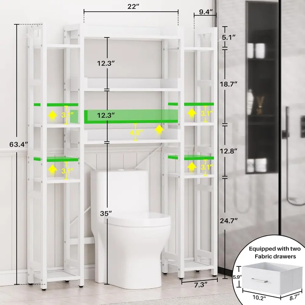 Over The Toilet Storage with 2 Drawers - 11 Tier Bathroom Organizer Freestanding Space Saver Storage Rack with Adjustable Shelf