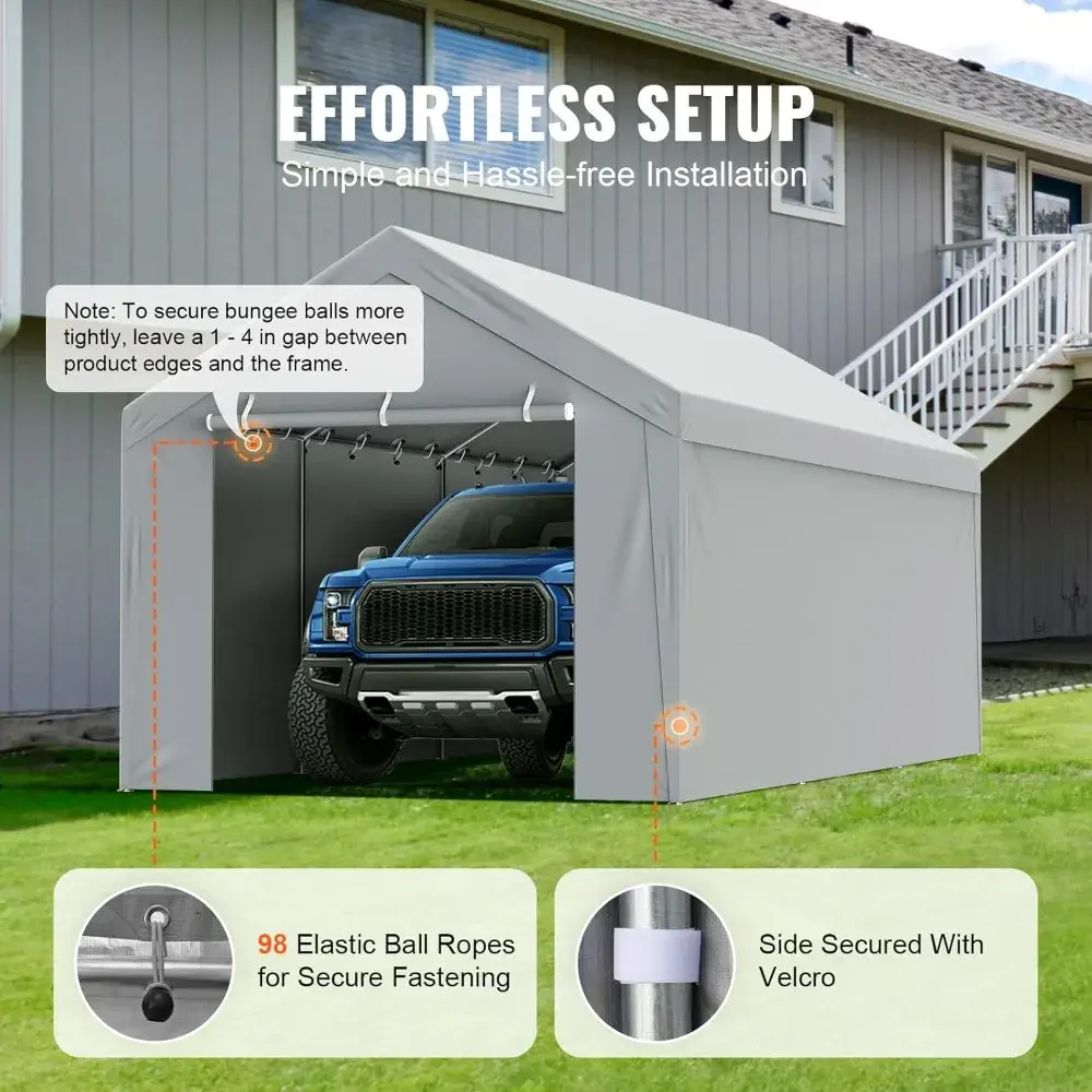 Carport Replacement Canopy Cover Top + Side Wall 12 x 20 ft, Garage Tent Shelter Tarp Heavy-Duty Waterproof & UV Protected, Eas
