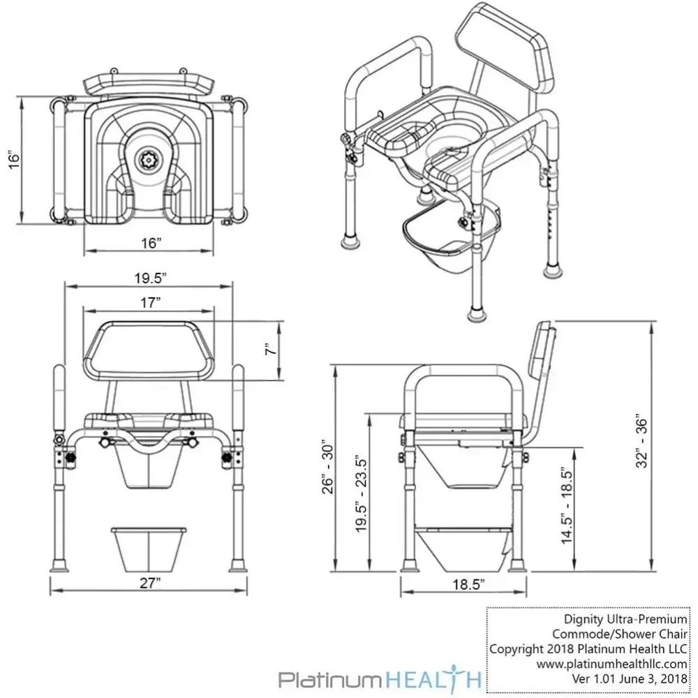 Dignity Ultra-Premium Padded Commode Shower Chair, Comfortable Raised Toilet Seat with Padded Arm Handles and Backrest, for Seni