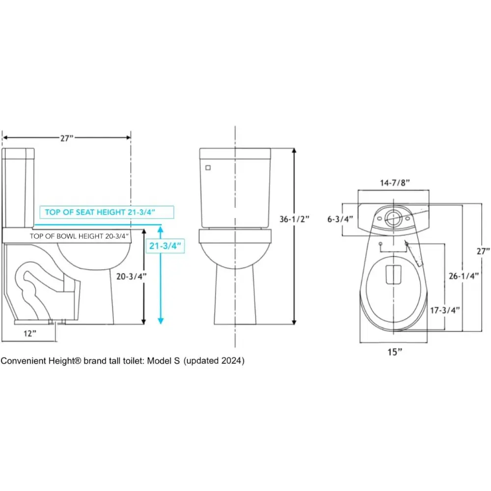 20 inch Extra Tall Toilet.  bowl taller than ADA Comfort Height. Dual flush, Metal handle, Slow-close seat