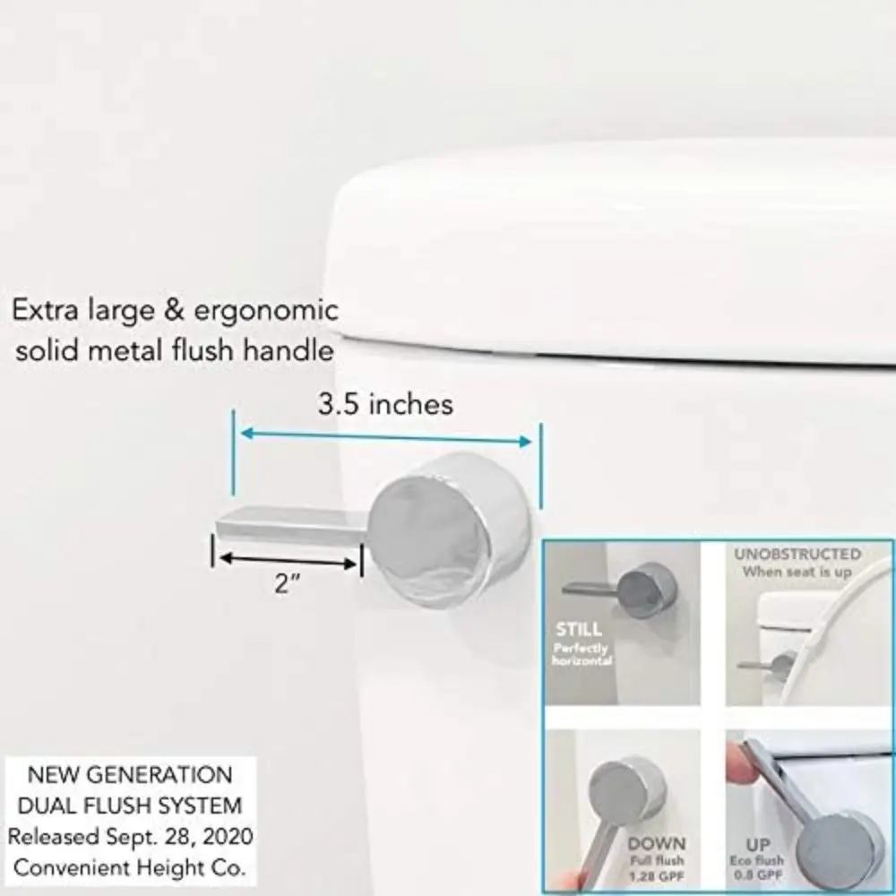 20 inch Extra Tall Toilet.  bowl taller than ADA Comfort Height. Dual flush, Metal handle, Slow-close seat