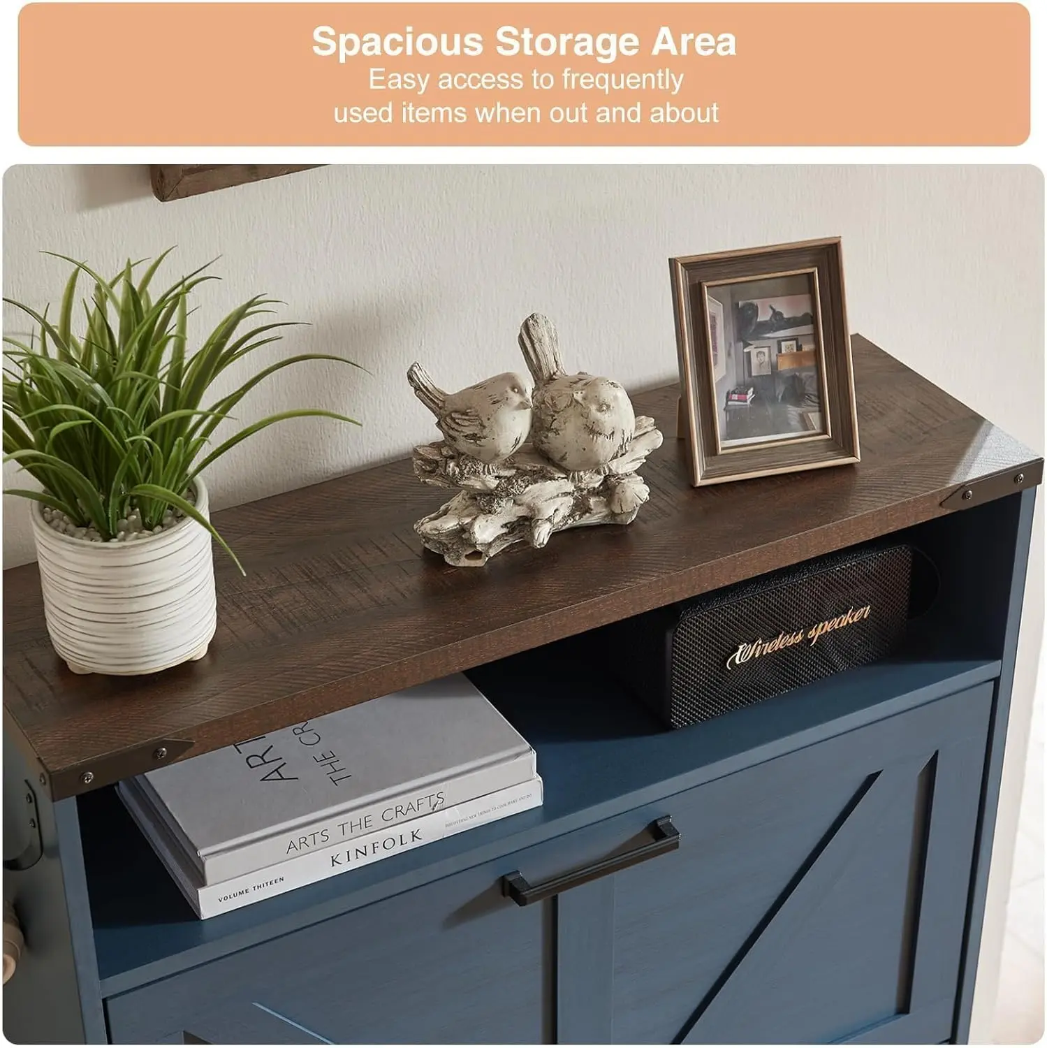 Shoe Storage Cabinet,Farmhouse Shoe Organizer with 2 Flip Drawers & Barn Door Design,Freestanding Hidden Slim Narrow Shoe