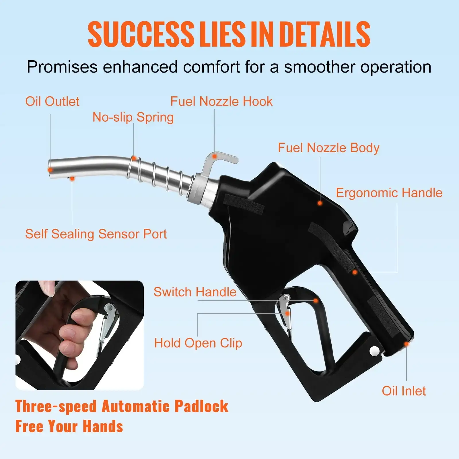 Automatic Fuel Nozzle Shut Off Fuel Refilling 3/4" NPT 13/16" Spout Diesel