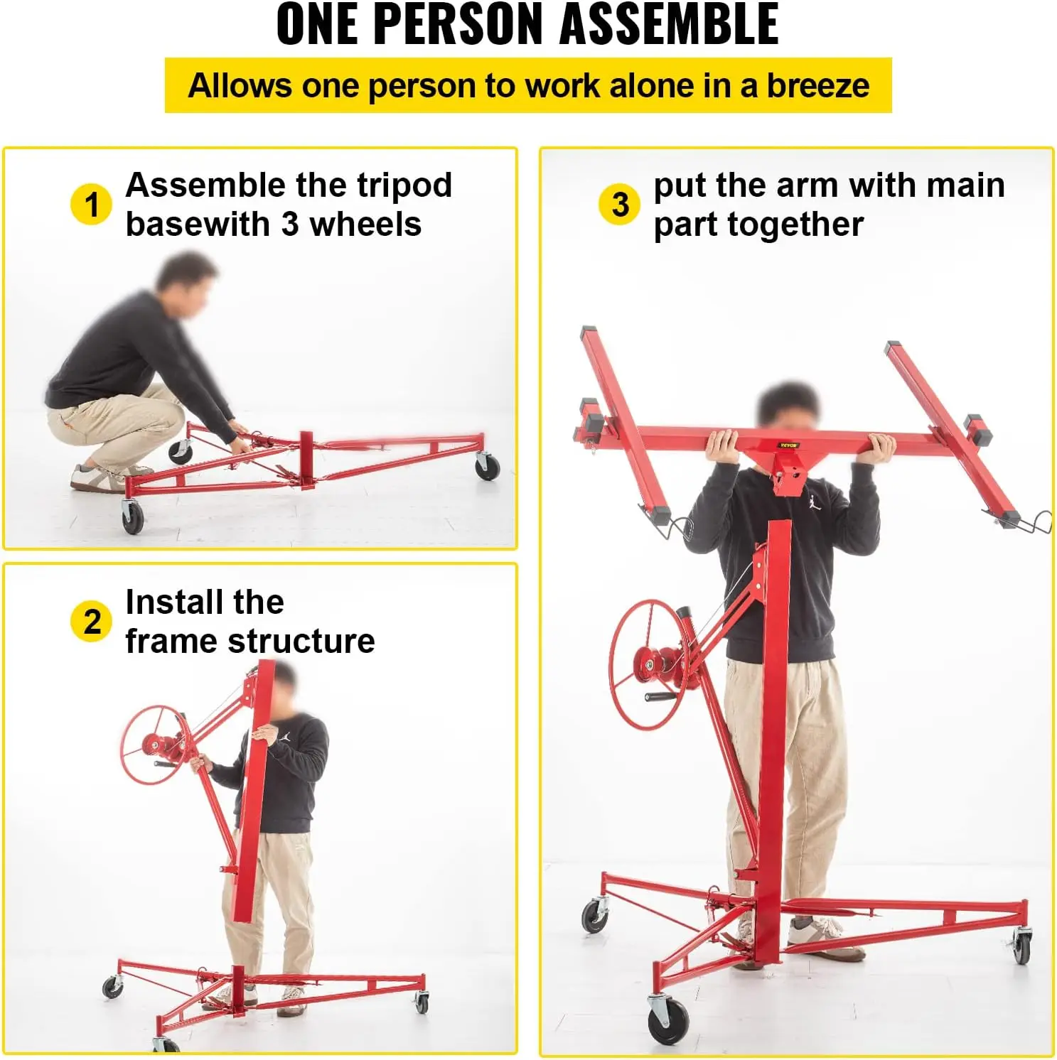 Drywall Rolling Lifter Panel, 11ft Sheetrock Lift, 150lb Weight Capacity Panel Hoist Jack Tool, 48x192 in Plasterboard Size