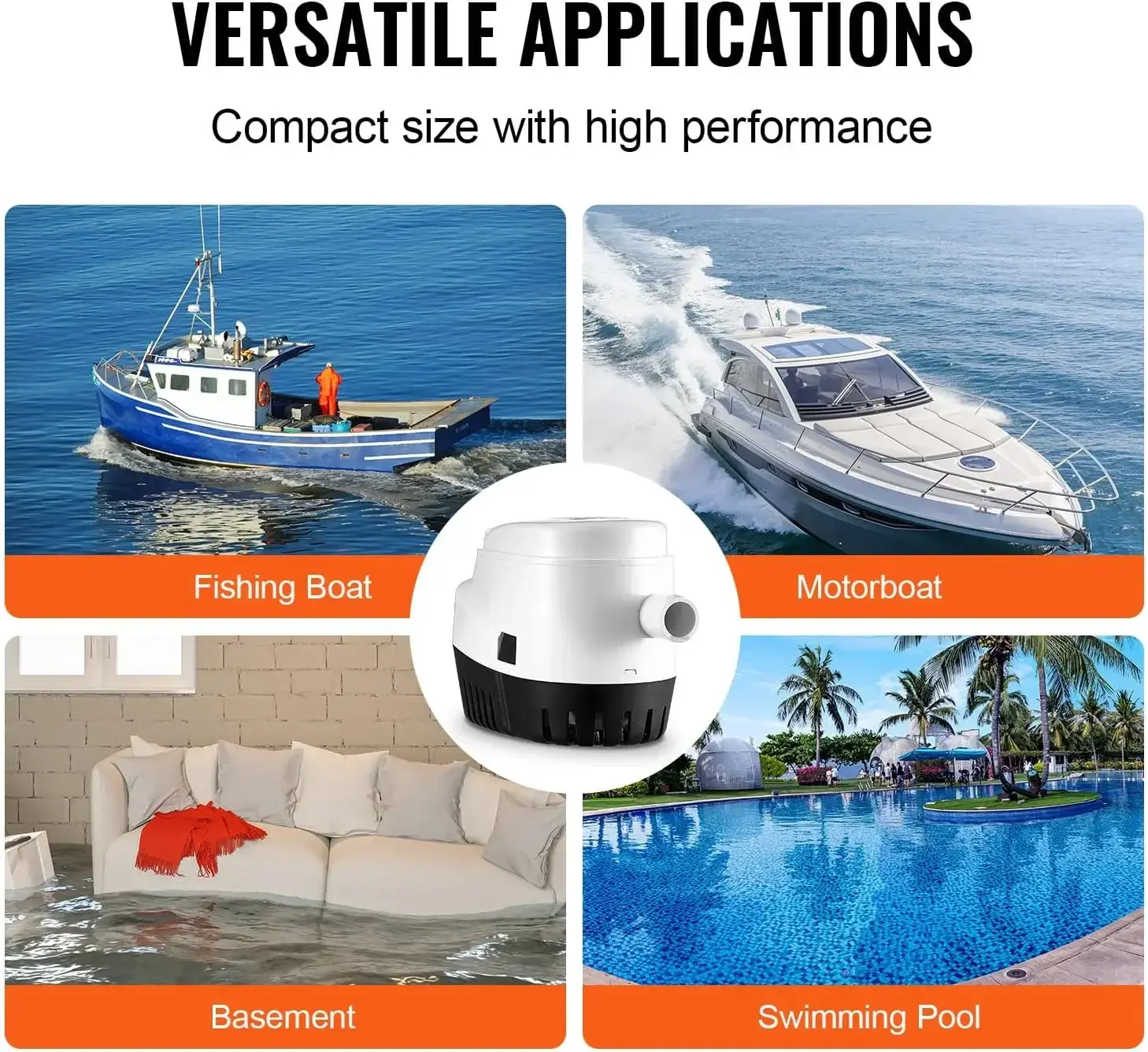 Bilge Pump, 750GPH 12V Automatic Submersible Boat Bilge Water Pump with Float Switch, 0.7" Outlet Diameter