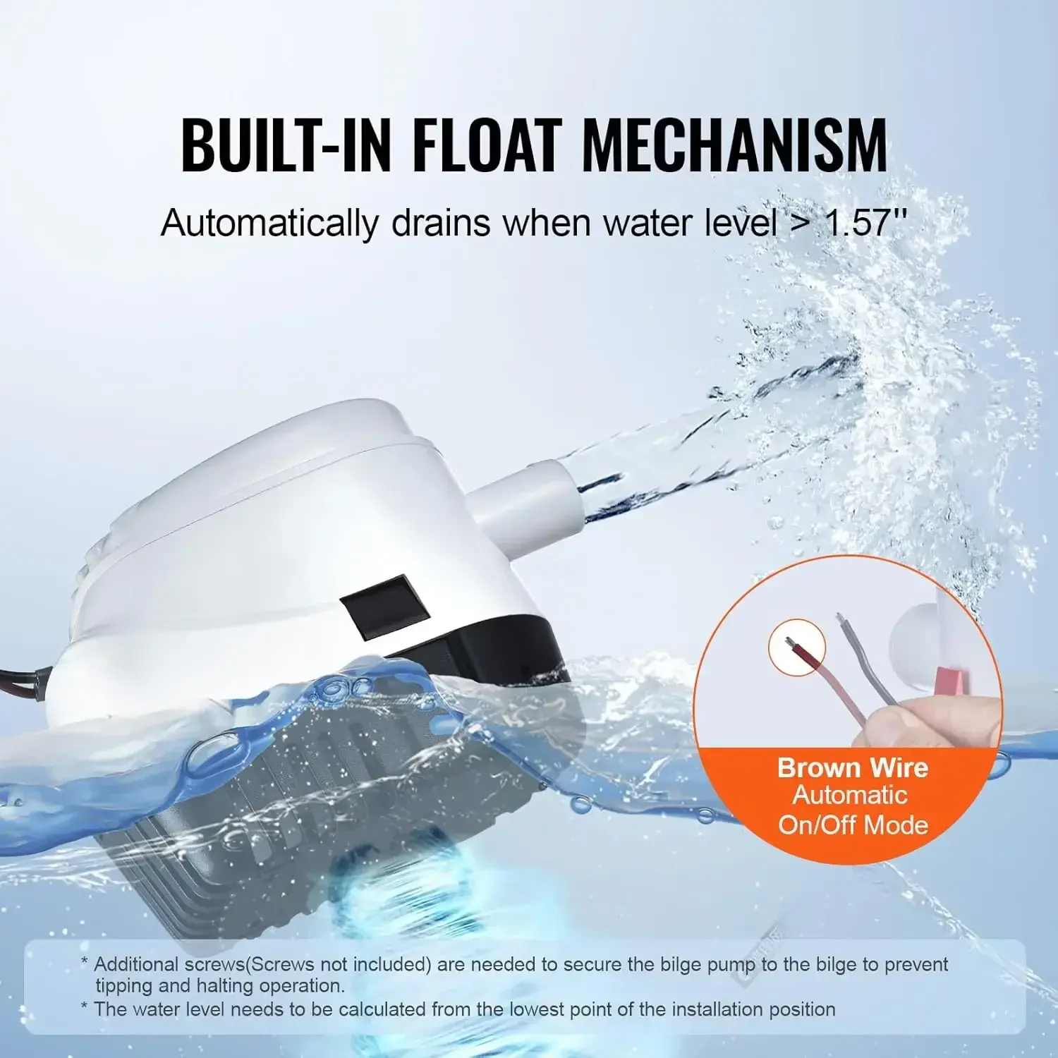 Bilge Pump, 750GPH 12V Automatic Submersible Boat Bilge Water Pump with Float Switch, 0.7" Outlet Diameter