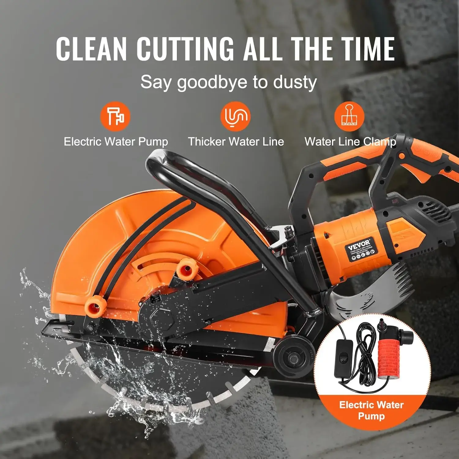 Electric Concrete Saw, 16 in, 3200 W 15 A Motor Circular Saw Cutter with Max. 6 in Adjustable Cutting Depth