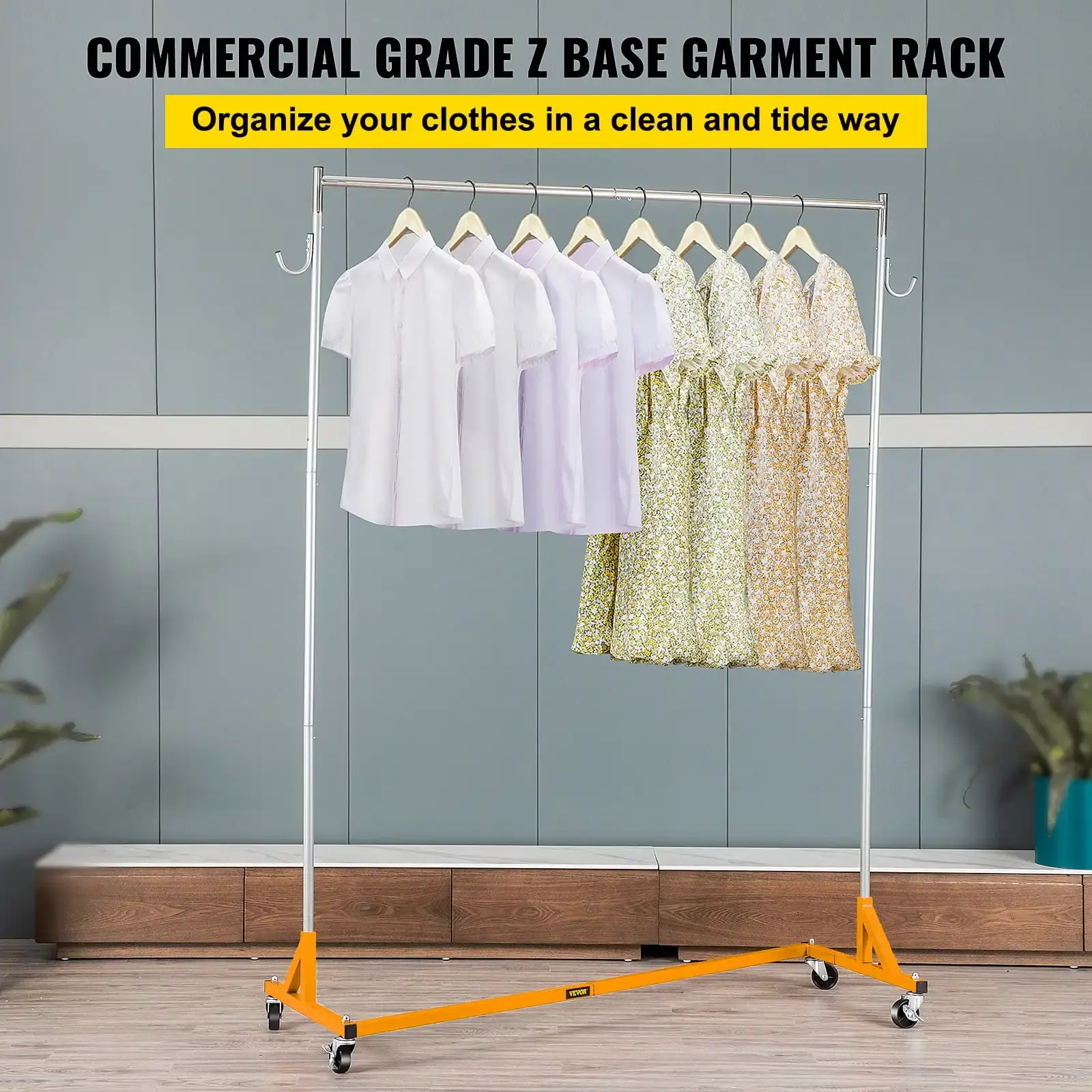 Z Rack, Industrial Grade Z Base Garment Rack, Height Adjustable Rolling Z Garment Rack, Sturdy Steel Z Base Clothing Rack