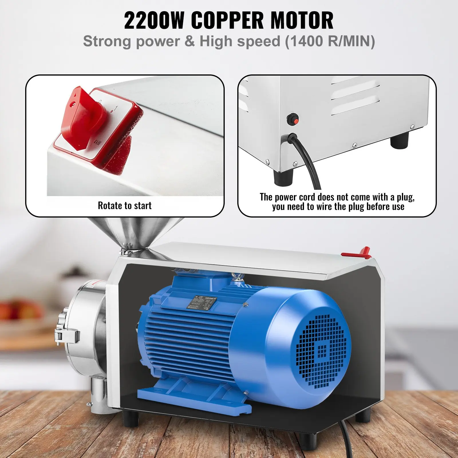 Grain Grind Mill Grain Grinding Machine 2200W Food Processing Machinery
