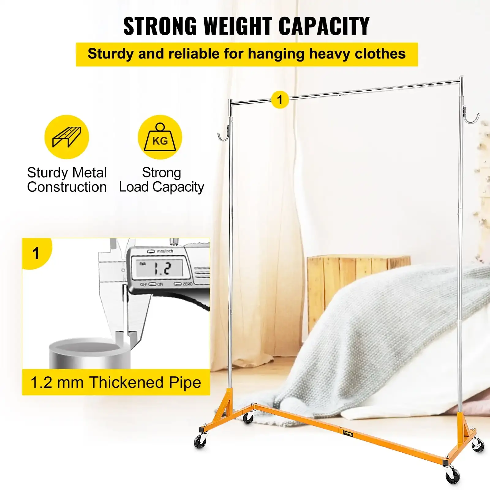 Z Rack, Industrial Grade Z Base Garment Rack, Height Adjustable Rolling Z Garment Rack, Sturdy Steel Z Base Clothing Rack