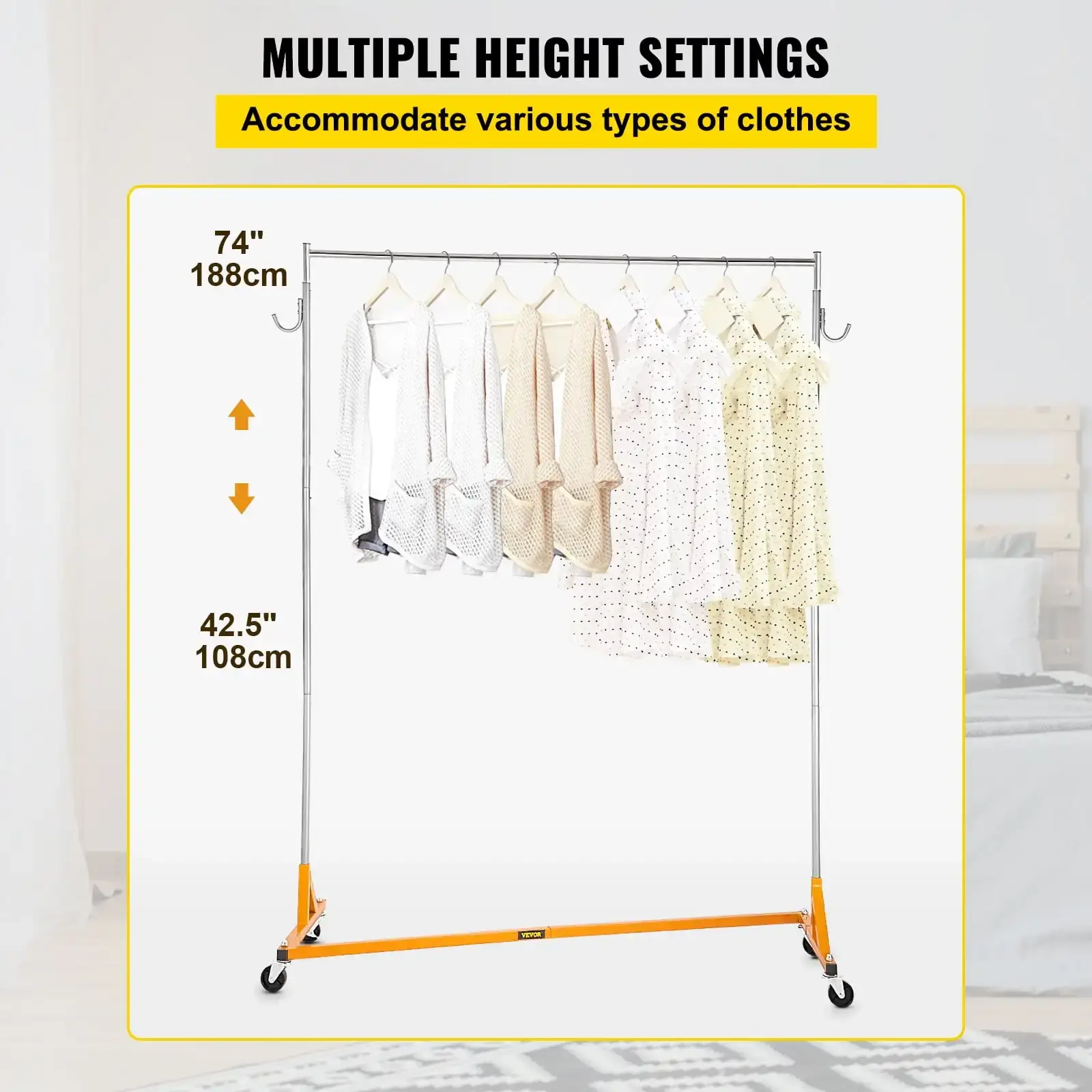 Z Rack, Industrial Grade Z Base Garment Rack, Height Adjustable Rolling Z Garment Rack, Sturdy Steel Z Base Clothing Rack