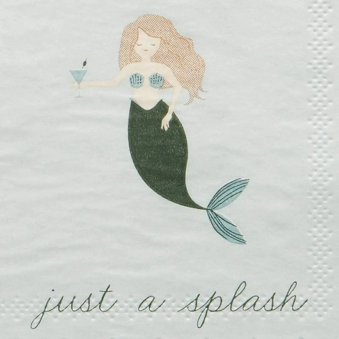 Blue 'Just a Splash' Mermaid Beverage and Cocktail Napkins, 20pc, 5" W x 5" L