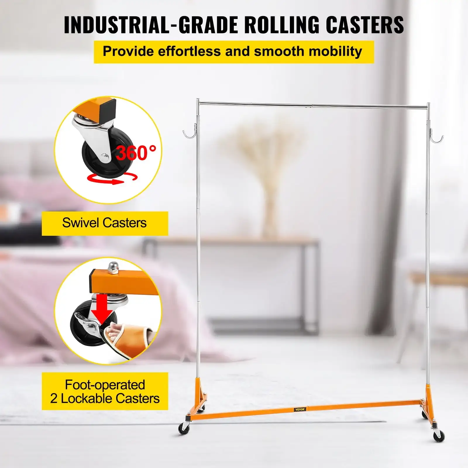 Z Rack, Industrial Grade Z Base Garment Rack, Height Adjustable Rolling Z Garment Rack, Sturdy Steel Z Base Clothing Rack