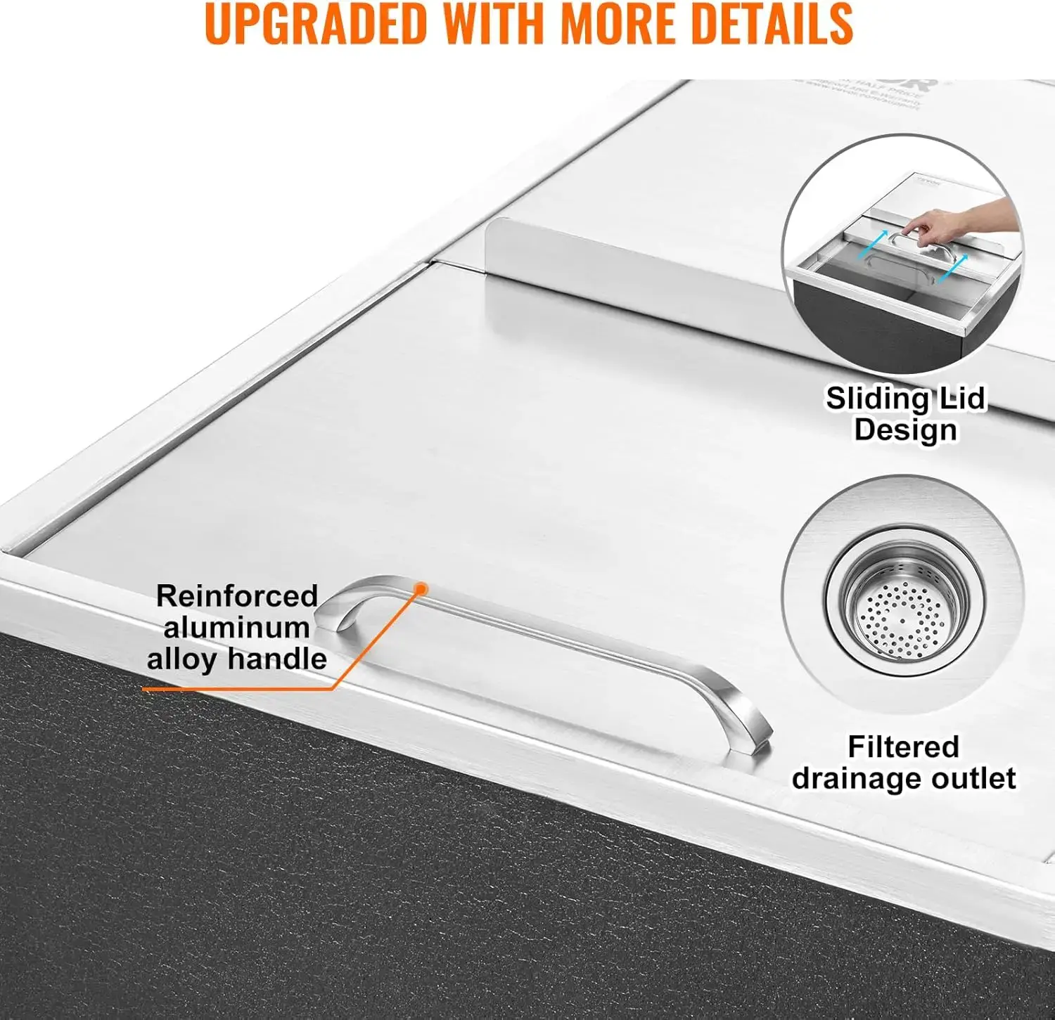 Drop in Ice Chest, 24"L x 18"W x 13"H Stainless Steel Ice Cooler, Commercial Ice Bin with Sliding Cover, 40.9 qt Outdoor Kitchen