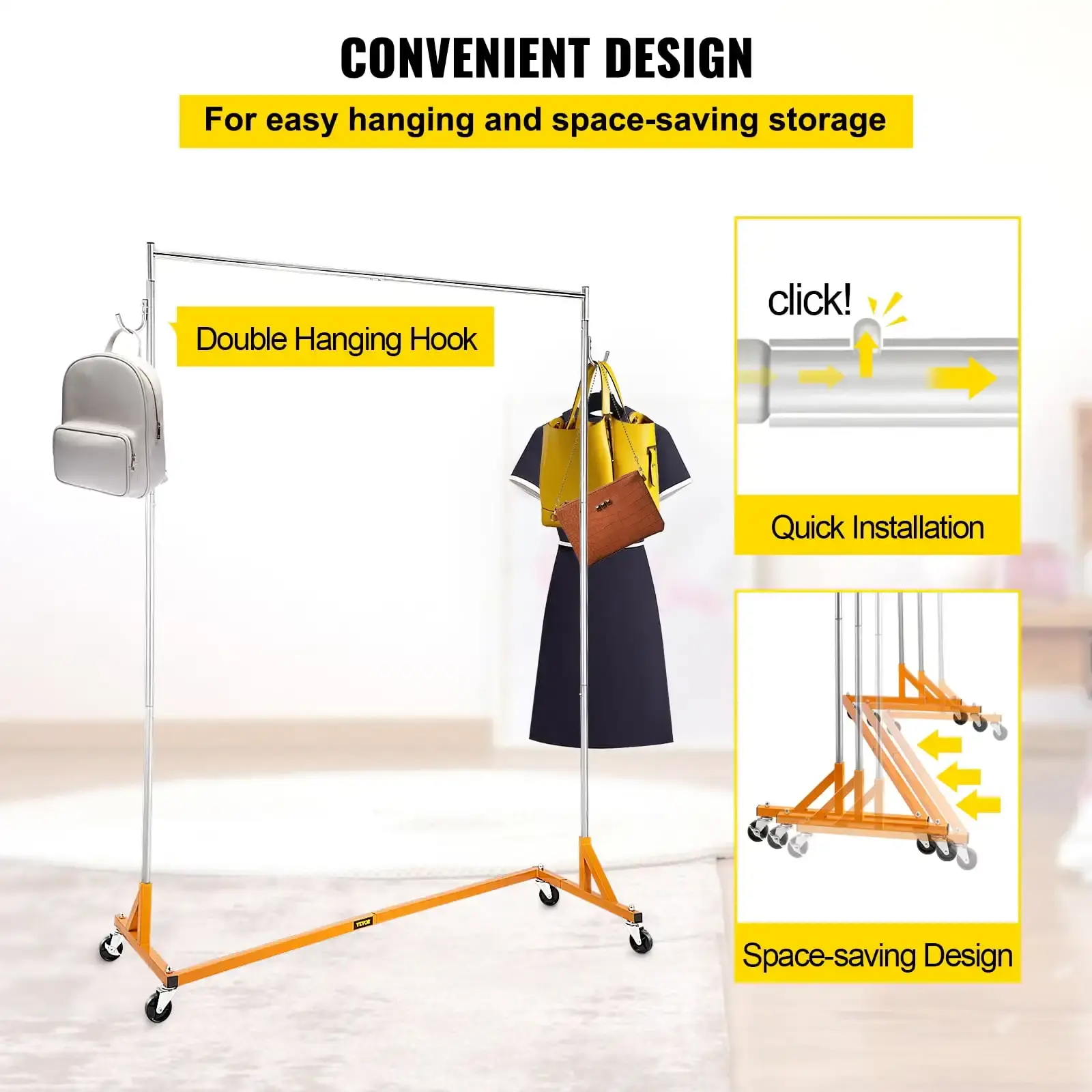 Z Rack, Industrial Grade Z Base Garment Rack, Height Adjustable Rolling Z Garment Rack, Sturdy Steel Z Base Clothing Rack