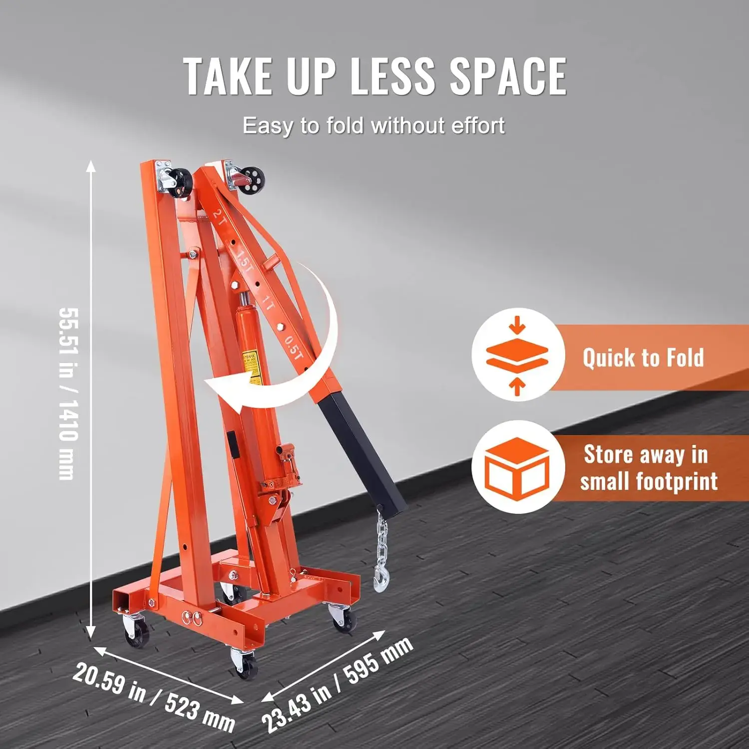 Hydraulic Engine Hoist with Lever, 2 Ton/4400 LBS Heavy-Duty Cherry Picker Shop Crane, Foldable Engine Crane and Engine Hoist
