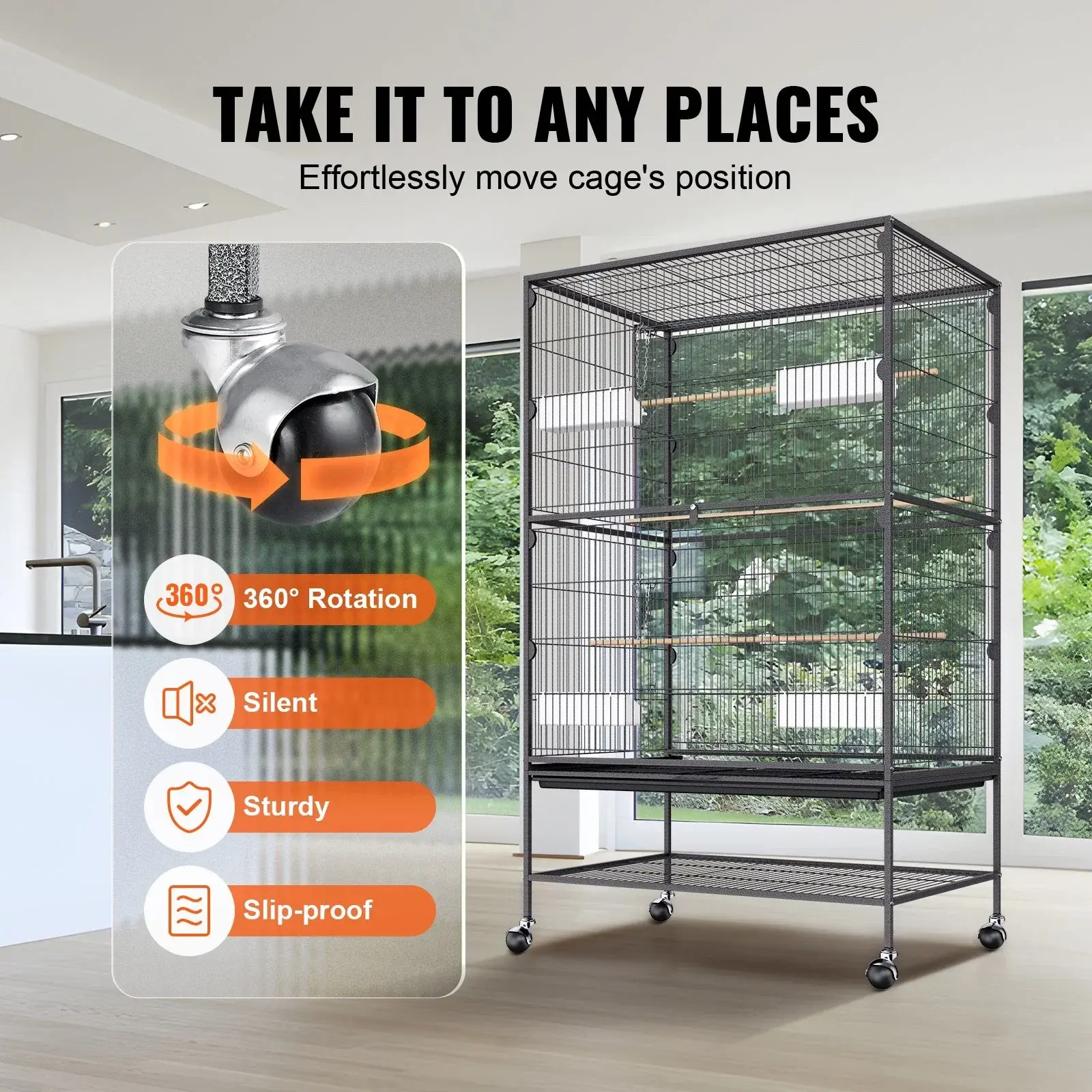 52 inch Standing Large Bird Cage, Wrought Iron Flight Bird Cage for Parakeets, Cockatiels, Parrots