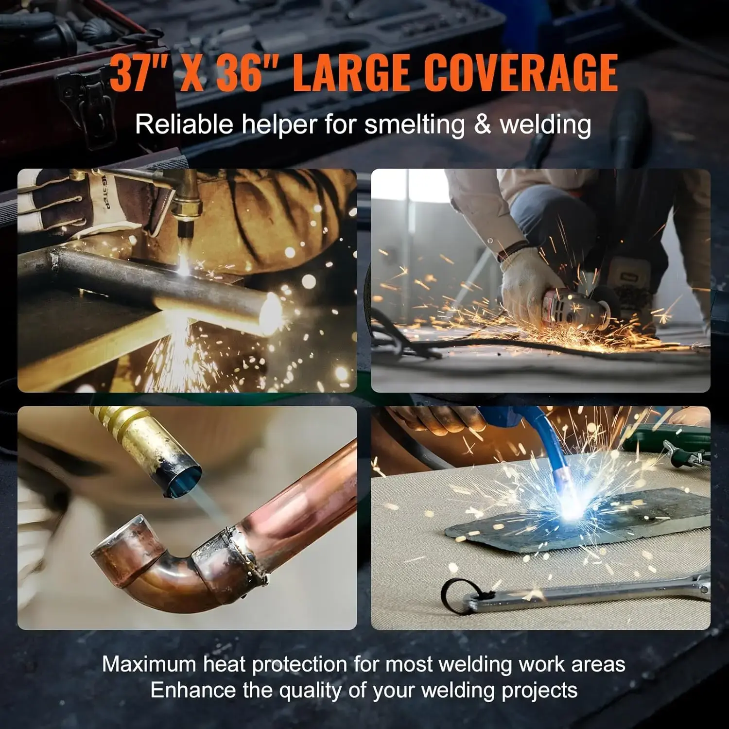 Carbon Felt Welding Blanket 4 Pack, 37" x 36" Flame Retardant Welding Blanket, Up To 1800°F Heat Resistant Blanket Set