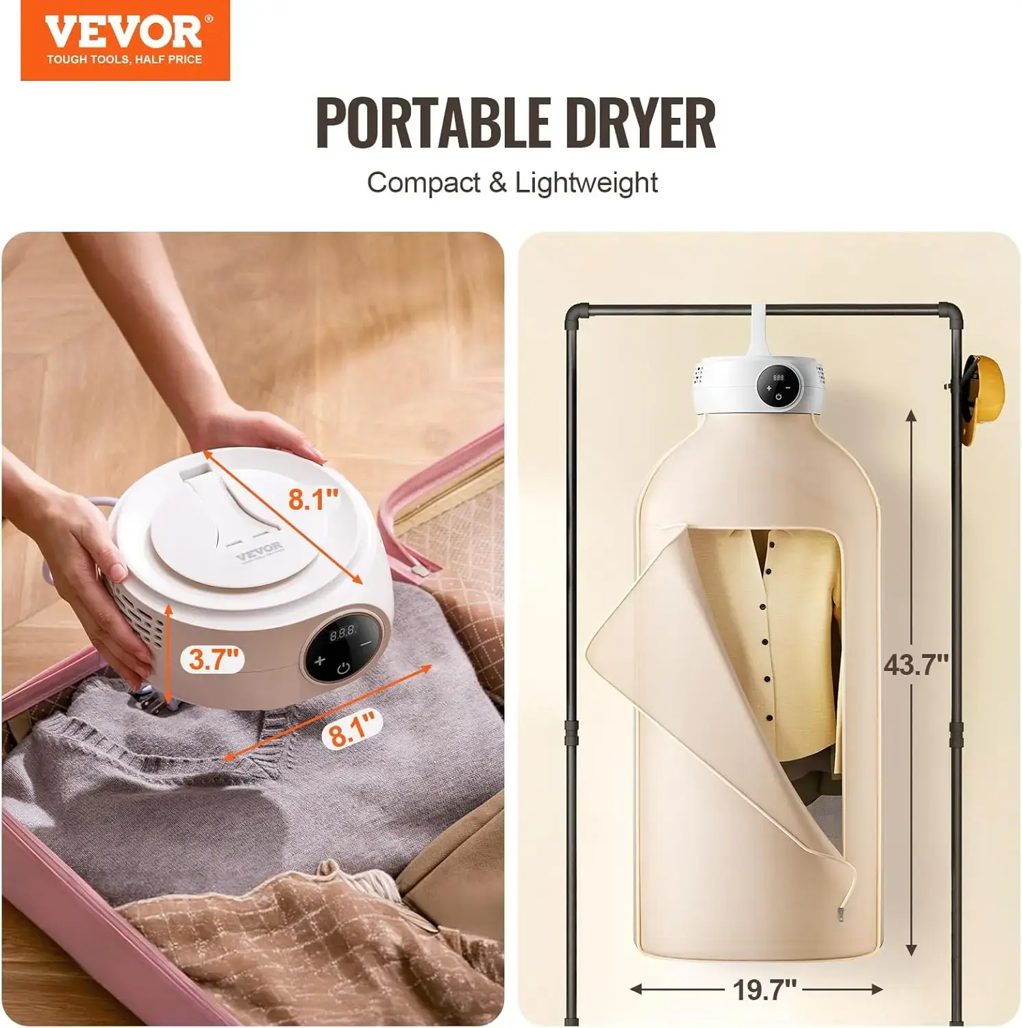 Portable Clothes Dryer, Clothes Dryer with Dryer Bag, PTC Heating & LED Display