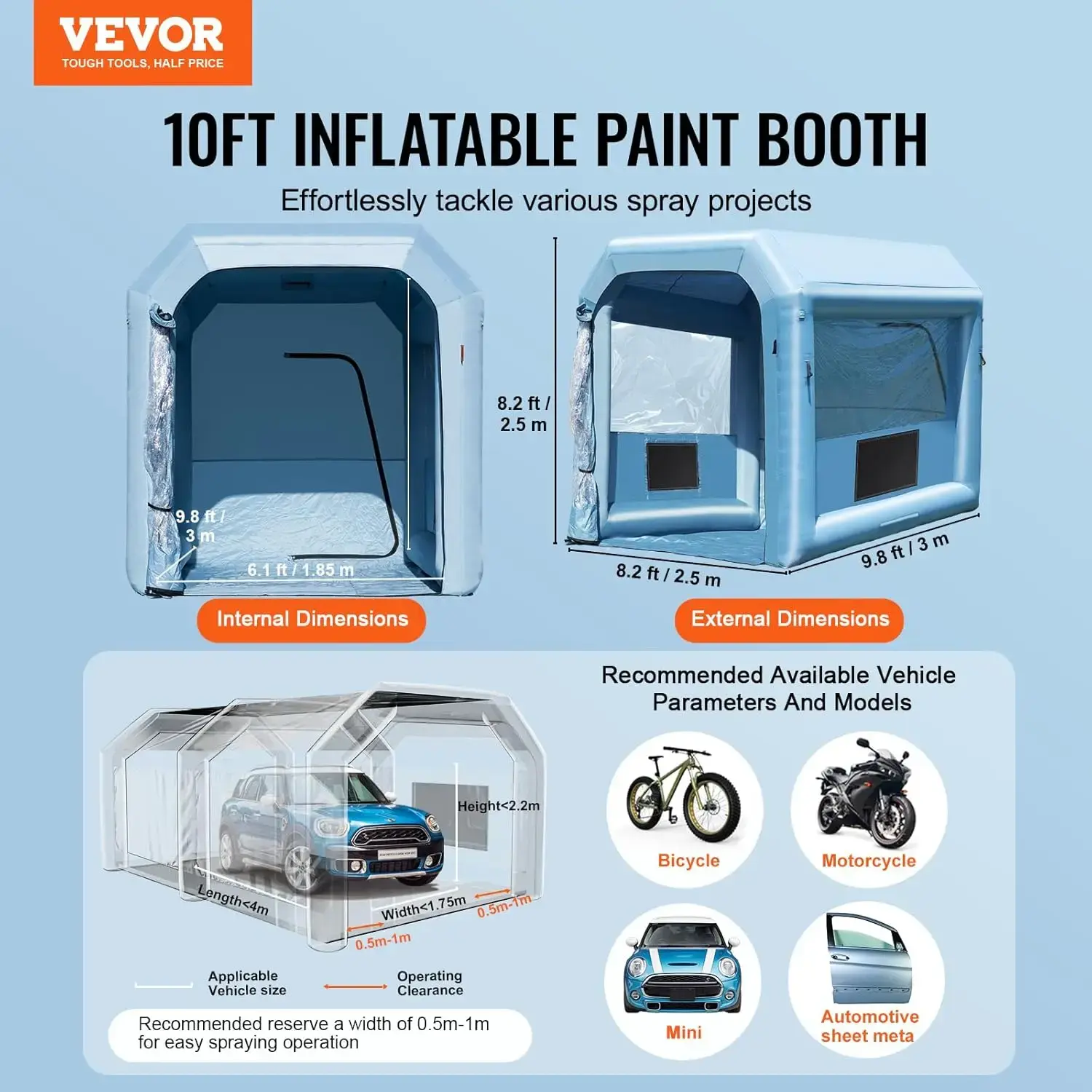 Inflatable Paint Booth, 9.8 x 8.2 x 8.2 ft Inflatable Spray Booth, with 550W Powerful Blower and Air Filter System