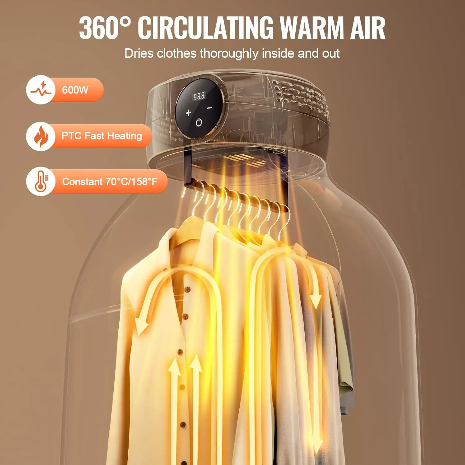 Portable Clothes Dryer, Clothes Dryer with Dryer Bag, PTC Heating & LED Display