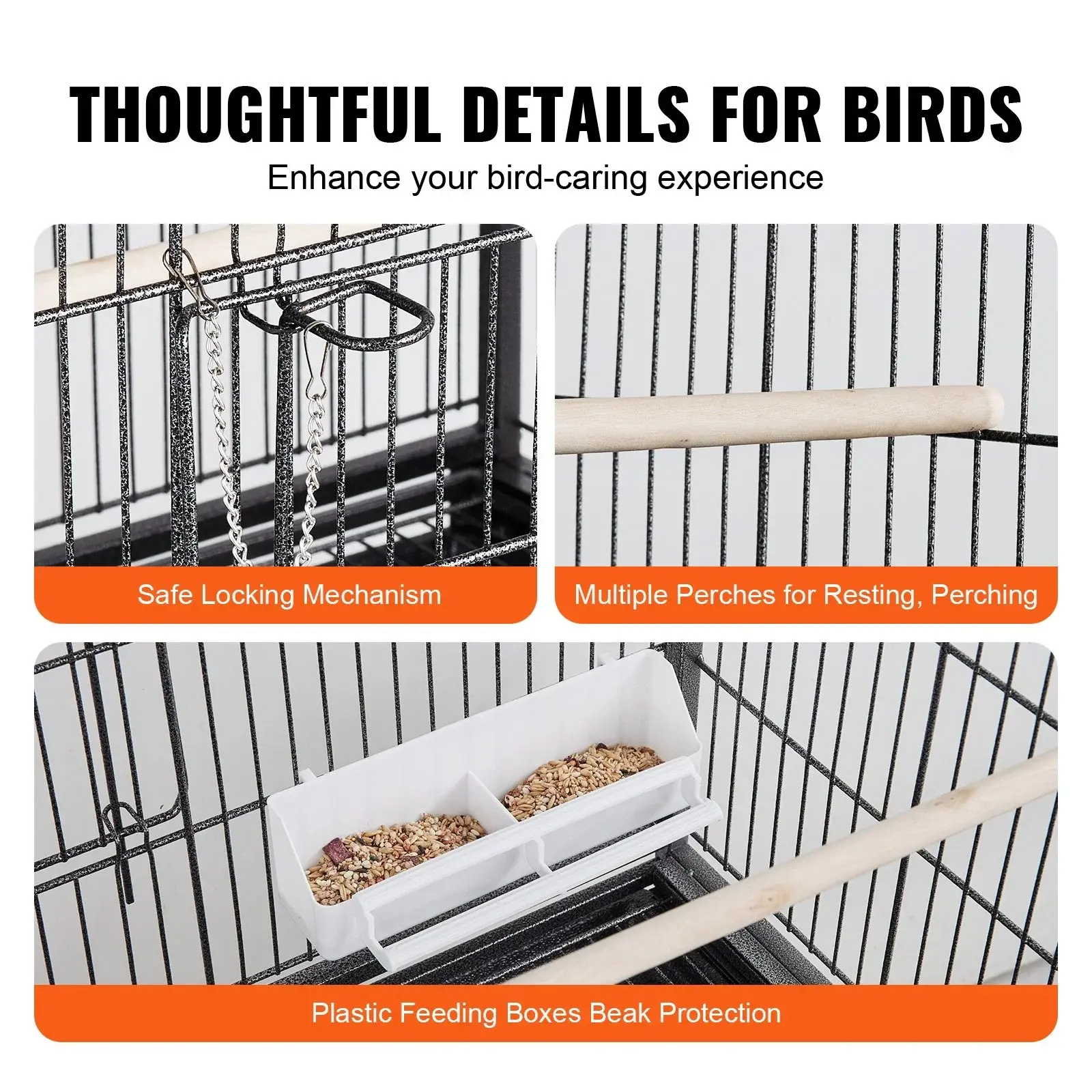 52 inch Standing Large Bird Cage, Wrought Iron Flight Bird Cage for Parakeets, Cockatiels, Parrots