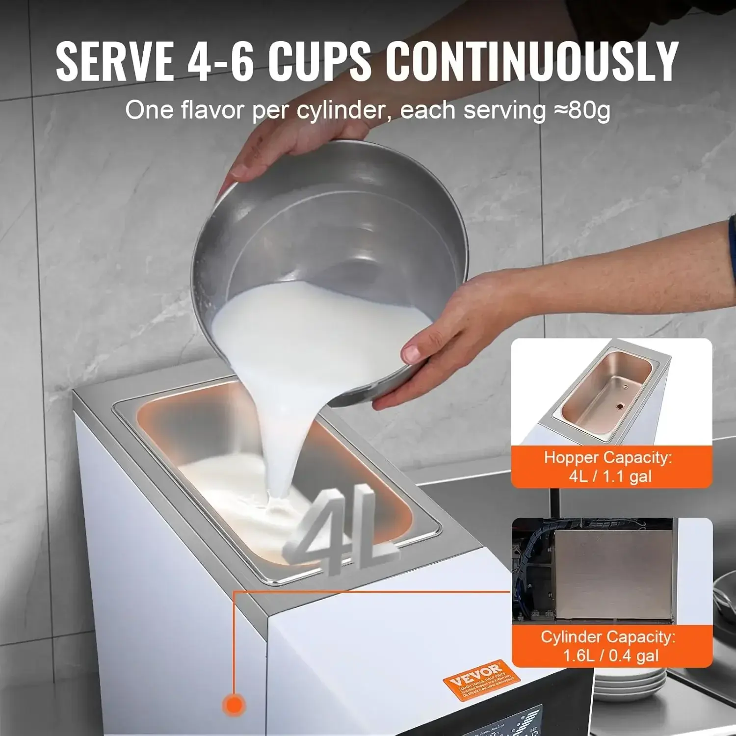 Commercial Ice Cream Machine, 10.6 QT/H Yield, 1000W Single Flavor Countertop Soft Serve Ice Cream Maker