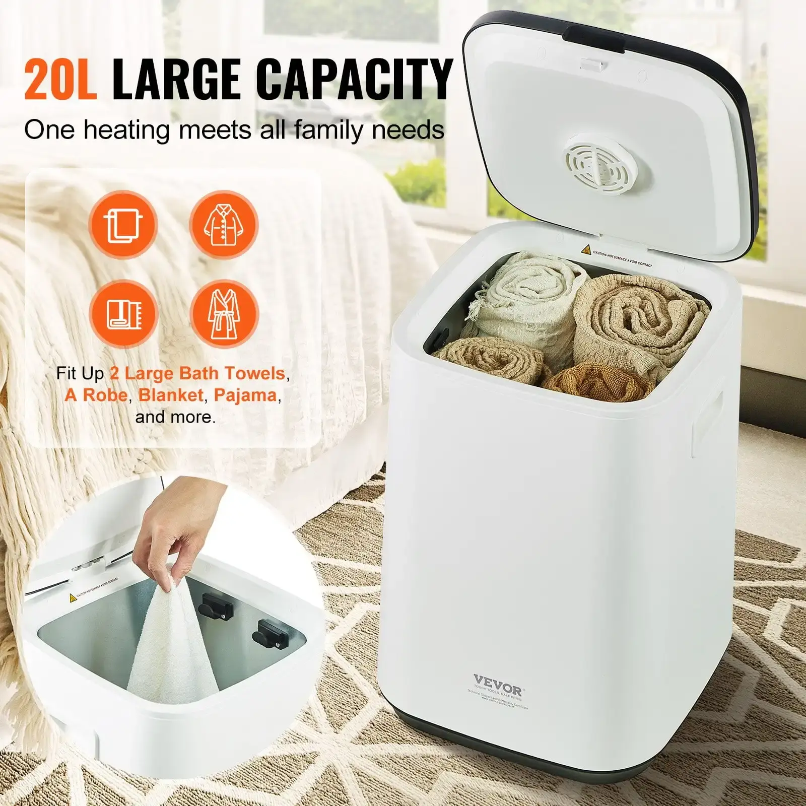 20L Large Towel Warmer Bucket with LED Screen, U-Shaped Light, Timer