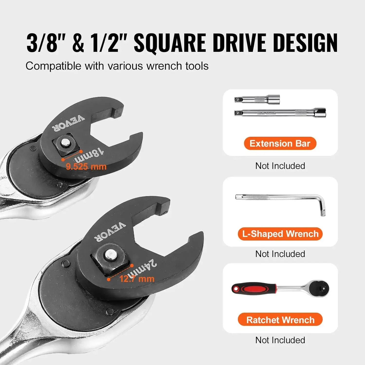 Crowfoot Wrench Set, 1/2" and 3/8" Drive 15-Piece Crows Foot Wrench Set with PP Storage Case