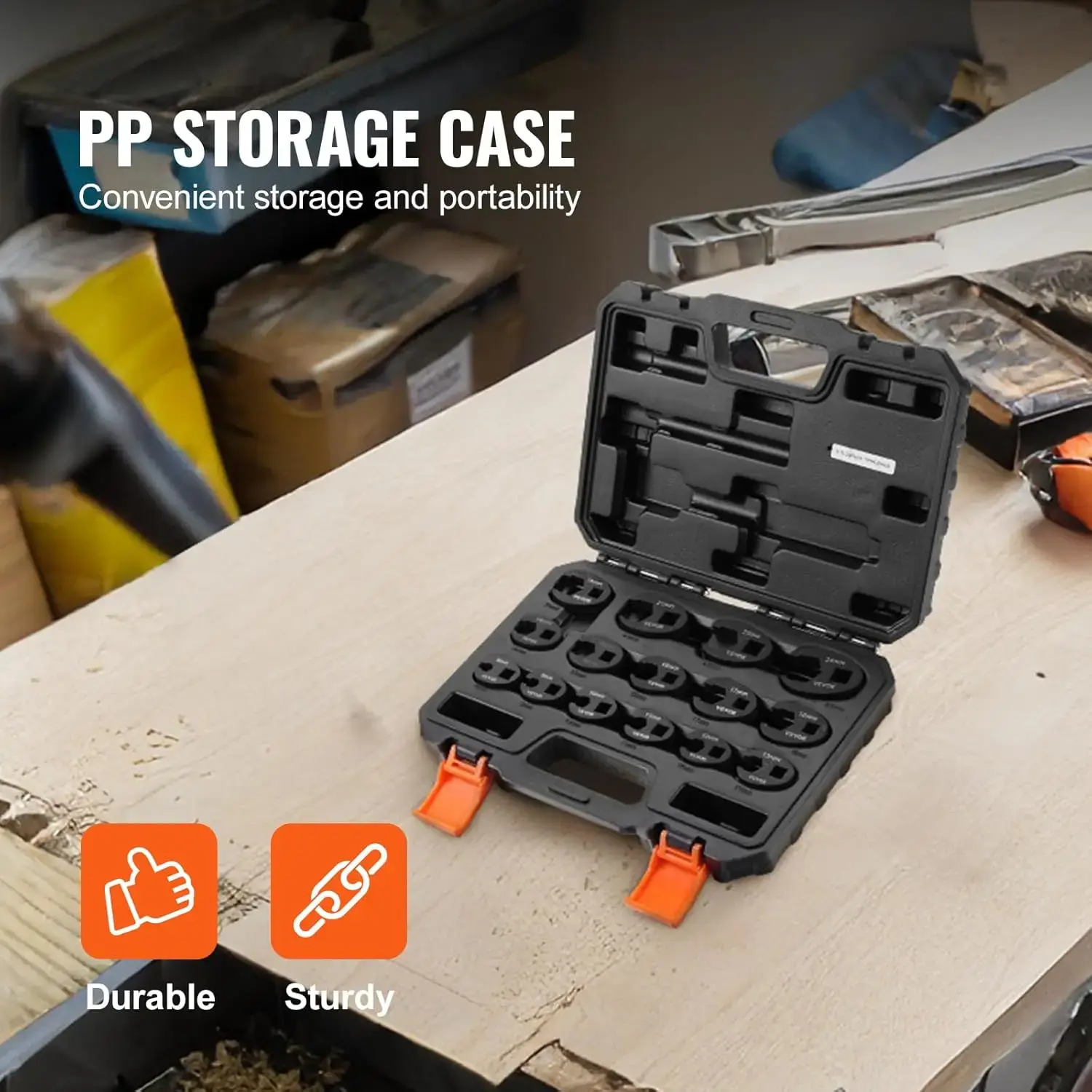 Crowfoot Wrench Set, 1/2" and 3/8" Drive 15-Piece Crows Foot Wrench Set with PP Storage Case
