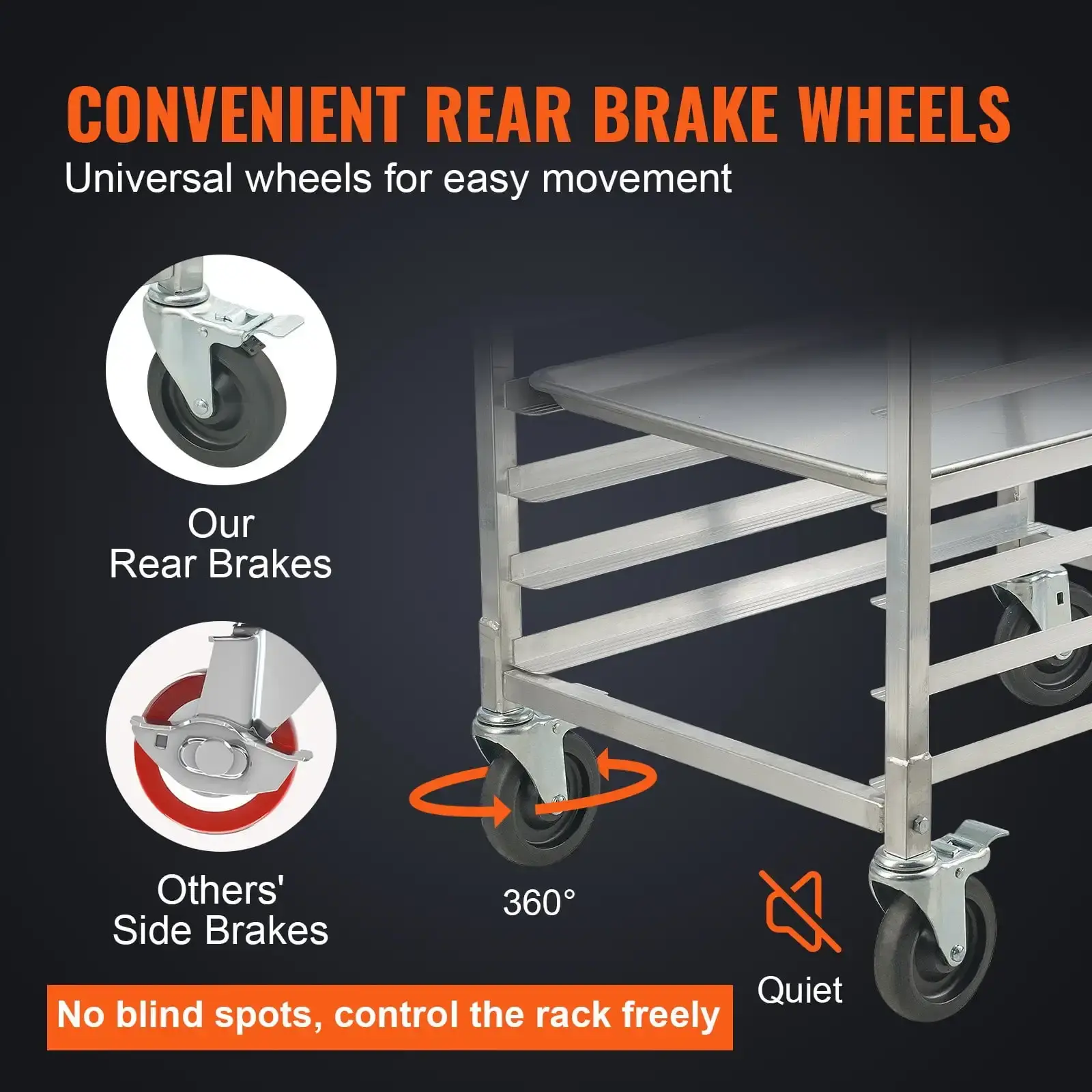 10-Tier Bun Pan Rack with Brake Wheels - Aluminum Bakery Storage Trolley for Half & Full Sheets, 26"x20.3"x39"