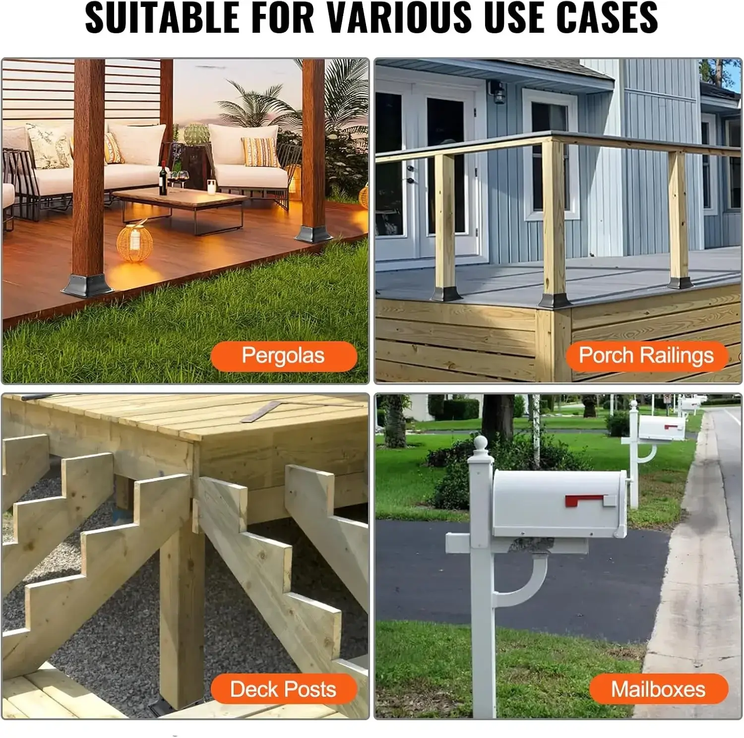 Post Base 4x4 10Pcs, Internal 3.6"x3.6" Heavy Duty Powder-Coated Steel Post Bracket Fit for Standard Wood Post Anchor