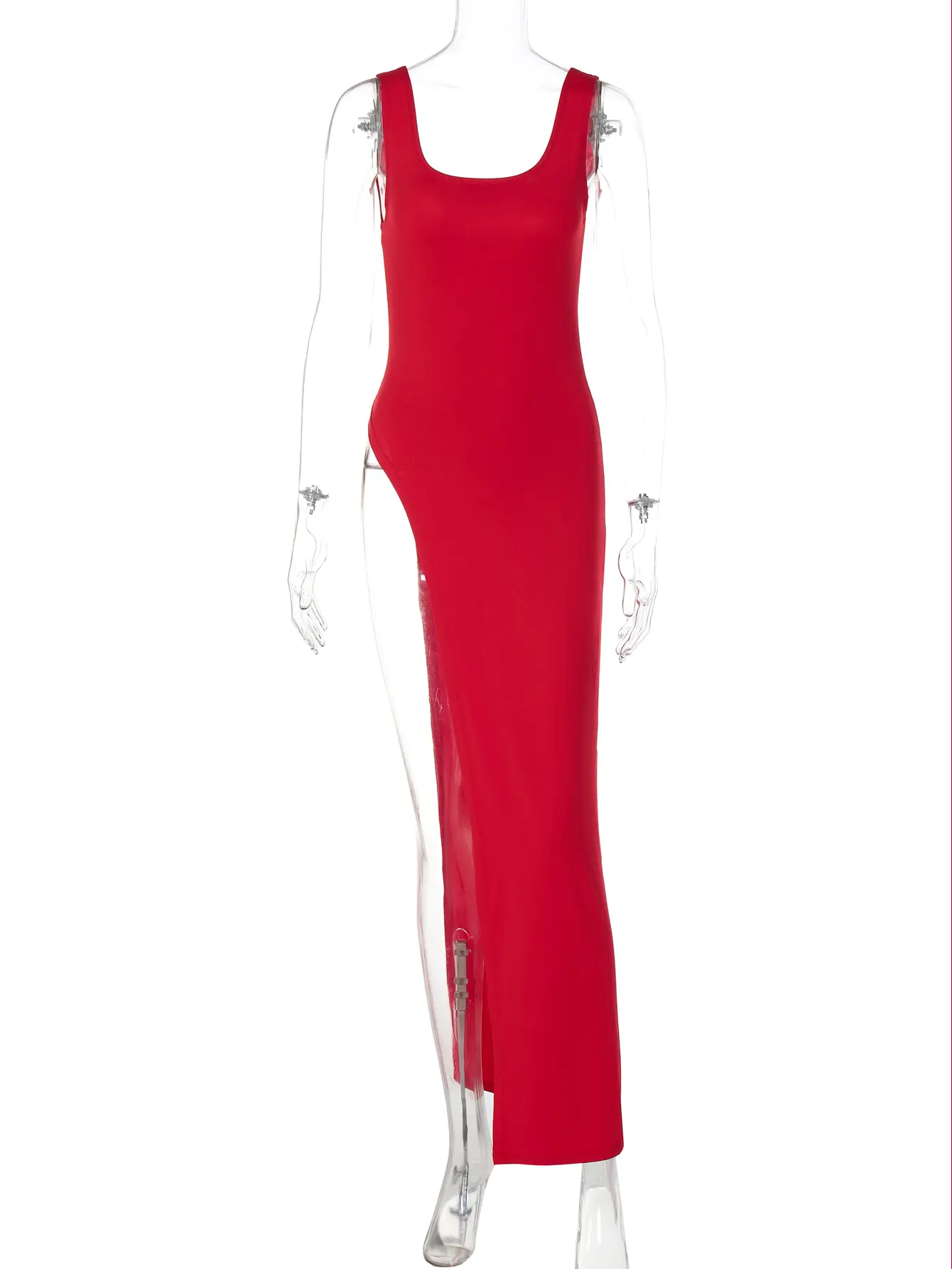 Hugcitar Summer Solid Square Collar Straps Backless Slit Irregular Sexy Bodycon Maxi Dress Women Fashion Outfits Vacation Club
