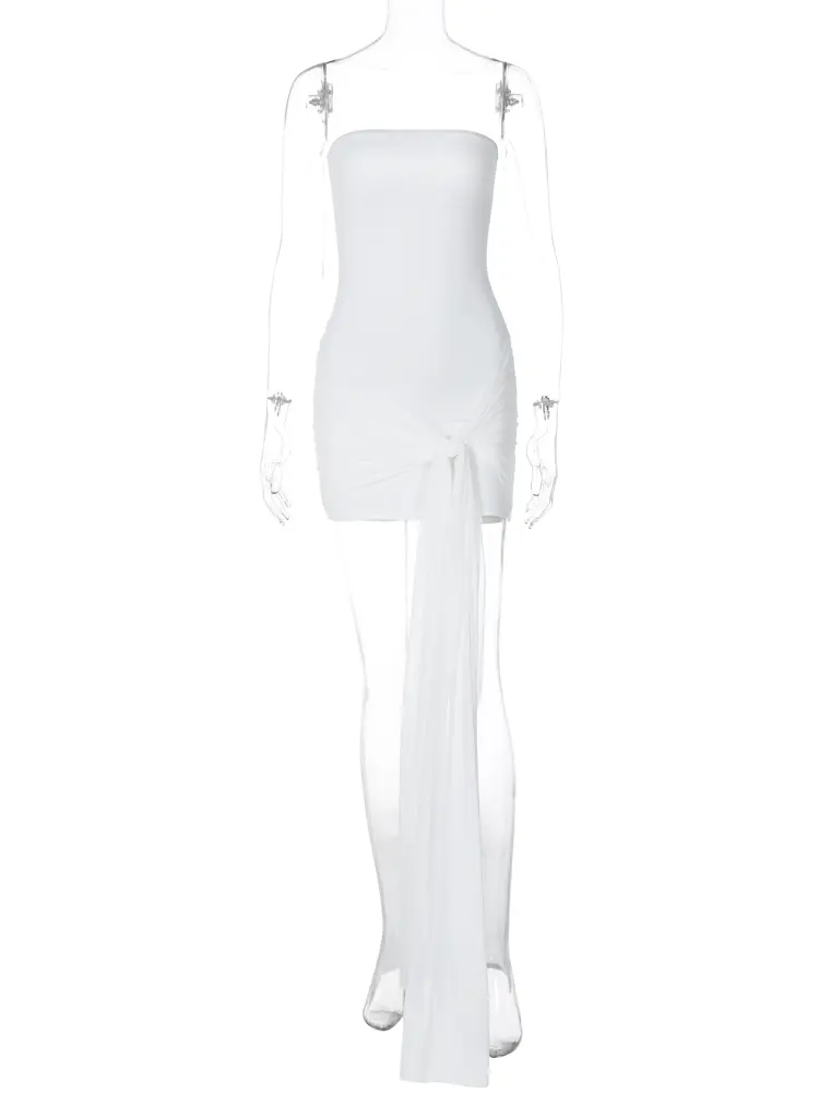 Hugcitar Elegant Pure Color Strapless Draped Patchwork Irregular Sexy Mini Prom Dress 2023 Winter Women Birthday Party Outfit