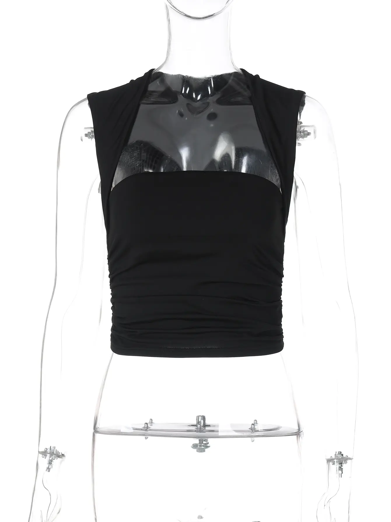 Hugcitar 2025 Elegant Square Collar Ruched Sexy Slim Crop Tank Top Summer Women Fashion Vacation Clothes Streetwear Party Tops