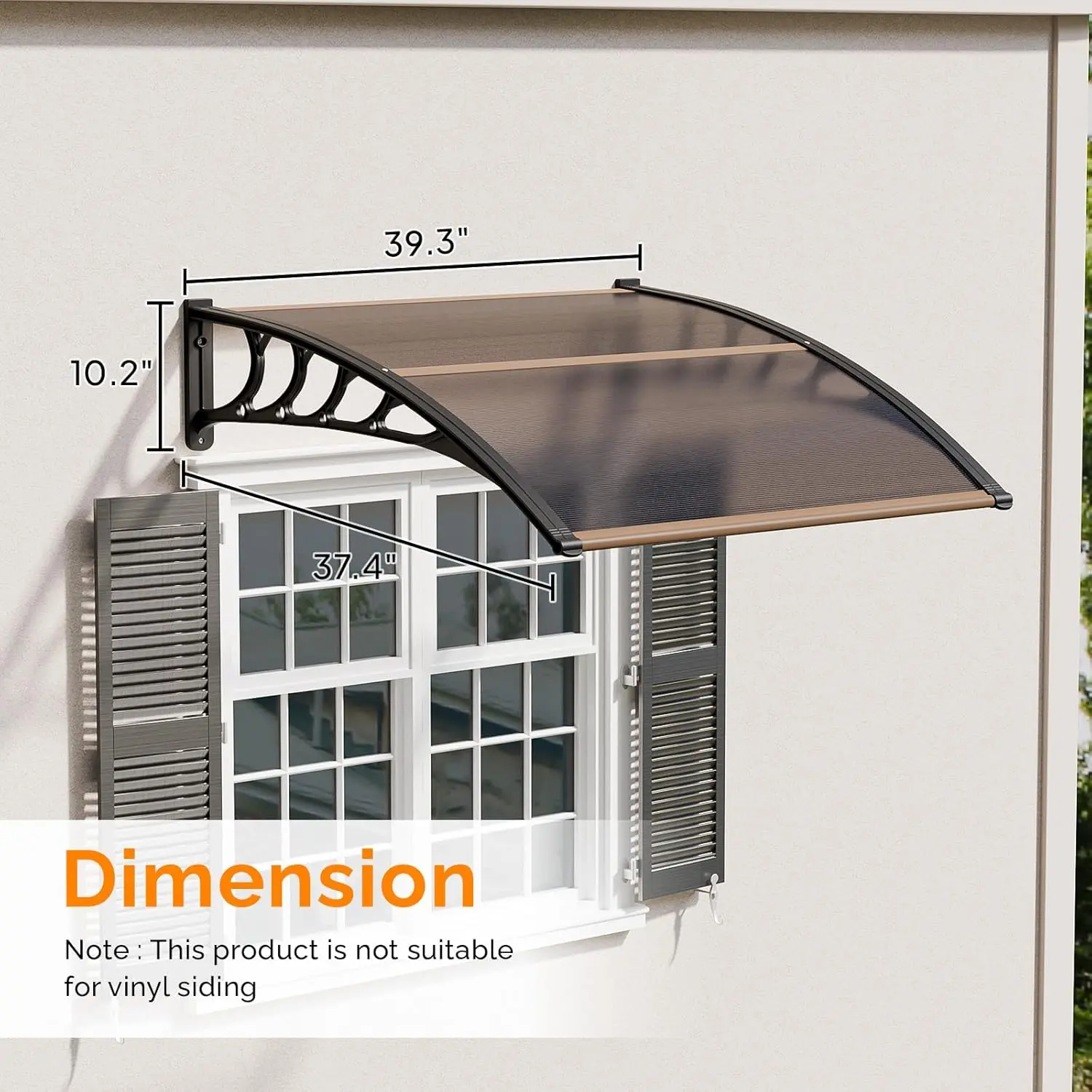 Window Awning Door Canopy, 40" x 40" Window Awning Overhead Modern Polycarbonate Cover Outdoor Front Porch Patio Canopy