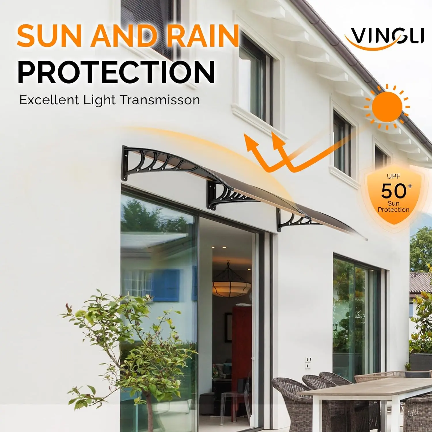 Window Awning Door Canopy, 40" x 40" Window Awning Overhead Modern Polycarbonate Cover Outdoor Front Porch Patio Canopy