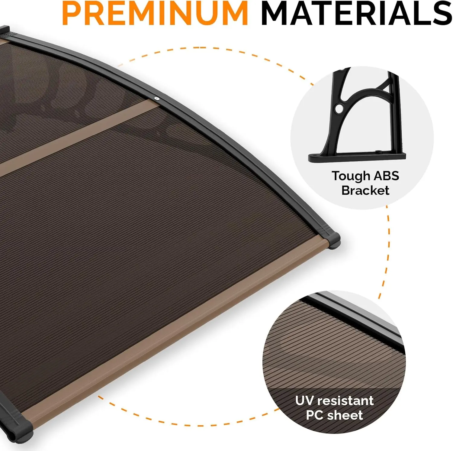Window Awning Door Canopy, 40" x 40" Window Awning Overhead Modern Polycarbonate Cover Outdoor Front Porch Patio Canopy
