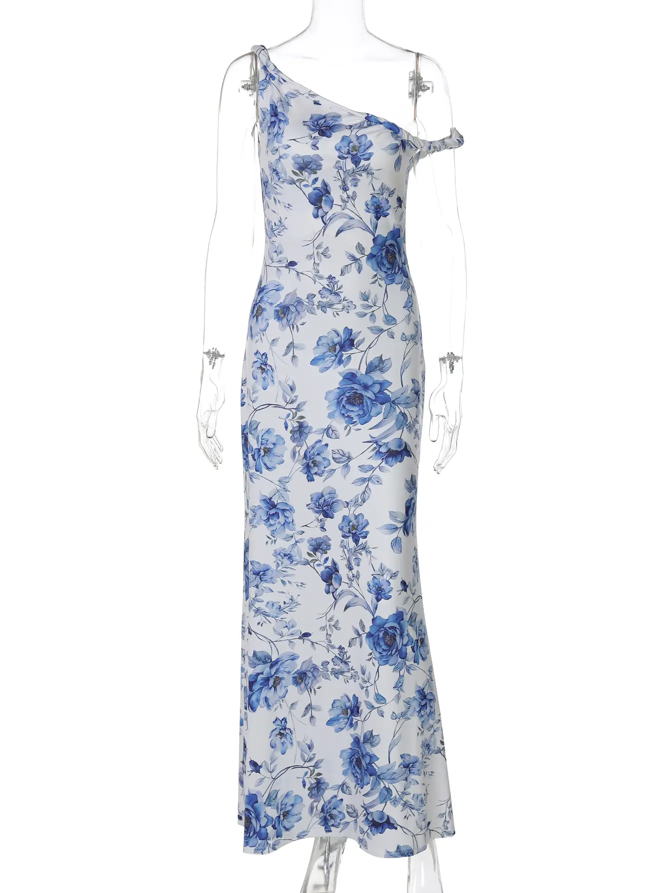 Hugcitar Women'S Fashion Skew Collar Floral Print Backless Strap Sexy Bodycon Maxi Dress Summer Clothes Vacation Party Club
